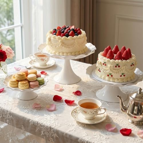 3 Pcs White Metal Cupcake Stand Scalloped Edge Dessert Display Tray by CBBZJY