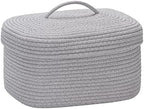 Sea Team Oval Storage Basket, Woven Cotton Rope Basket with Lid, Gray by SeaTeam
