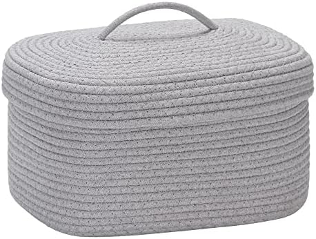 Sea Team Oval Storage Basket, Woven Cotton Rope Basket with Lid, Gray by SeaTeam