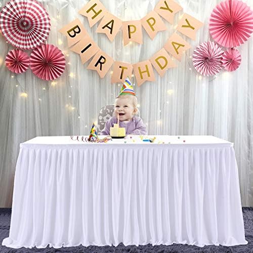 14ft White Table Skirts for Rectangle Tables Polyester Pleated Ruffle Table Skirt Tablecloth for Wedding Birthday Party Baby Bridal Shower Banquet Decoration by LittleFunny