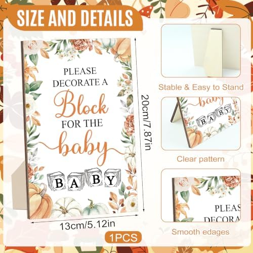 150 Pcs Fall Pumpkin Baby Shower Games Sign Kit, Including a Decorate Game Sign 102 DIY Wooden Blocks, 10 Stencils, 36 Acrylic Markers & Storage Box for Gender Reveal Party Thanksgiving ﻿ - Image 2
