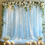 10x10ft Blue Tulle Backdrop Curtains with Lights String for Parties, Wrinkle Free Sheer Curtain Wedding Photo Backdop Drapes for Baby Shower Birthday Party Ceremony Photography Home Decorations by PartyTalk