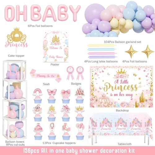Princess Baby Shower Decorations, 156 PCs – A Little Princess Is On Her Way Party Supplies With Floral Backdrop, Pastel Balloon Garland, Oh Baby Foil Balloons, Mom to be Sash - Image 3
