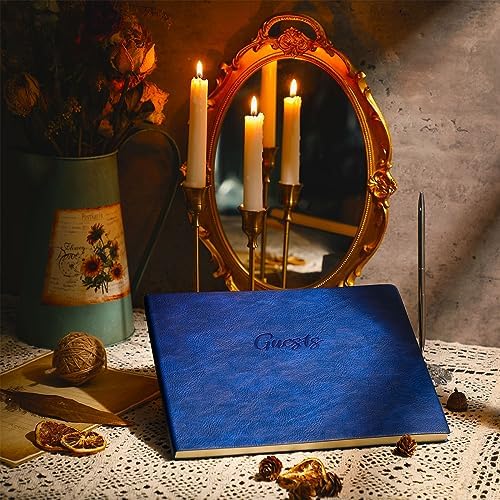 Geyee Leather Guest Book and Pen Stand Set, 10.5" x 8", Blue - Image 4