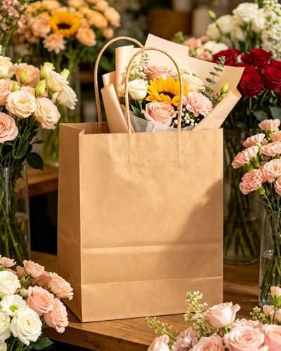 qiqee 100-Packs Large Size Paper Gift Bags with Handles Bulk 13"×10.2"×4.7" Brown Gift Bags Multiple Uses - Image 6