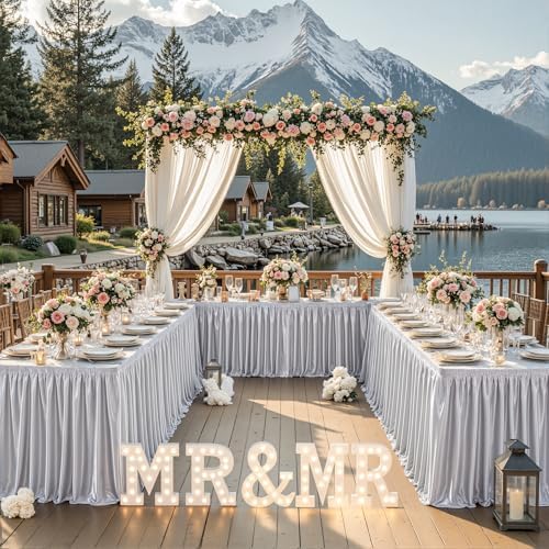 21ft Length Satin Silver Gray Table Skirt Rectangle Tables, Wrinkle Free Pleated Ruffle Table Skirting Desk Cover Skirt for Weddings Birthday Party Stage Banquet Dining Table Decorations - Image 4