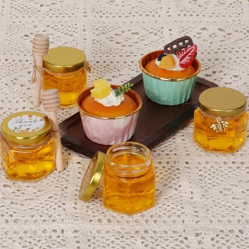 2 oz 30 Pack Mini Glass Honey Jars with Wood Dippers & Gold Lids - Image 7