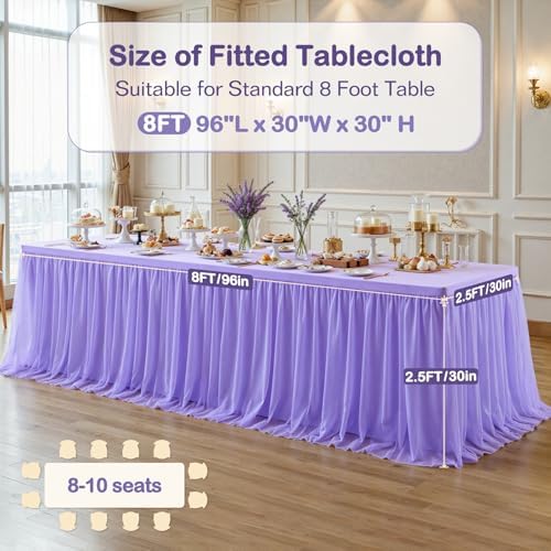 2 Pack Lavender Tablecloth for 8 Foot Rectangle Tables Tulle Table Skirt - Image 2