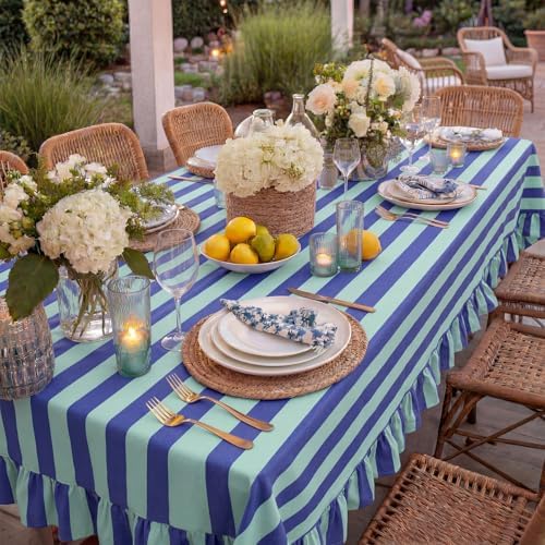Tudomro Striped Tablecloth, Rectangle, Cobalt, Sky Blue, 52'' X 70'' - Image 4