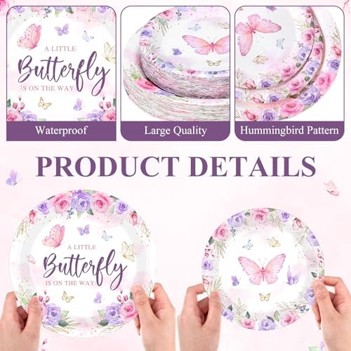Funnymoom 200 Pcs Butterfly Baby Shower Decorations Paper Plates Serve 50 - Image 3