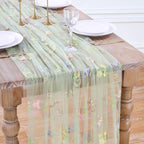 Floral Gauze Table Runner Green 10ft Embroidery Tulle Spring Wildflower by LuoluoHouse
