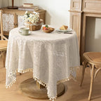 Boho Crochet Cotton Lace Tablecloth Rectangle 60 x 60 Inch Beige - Image 7