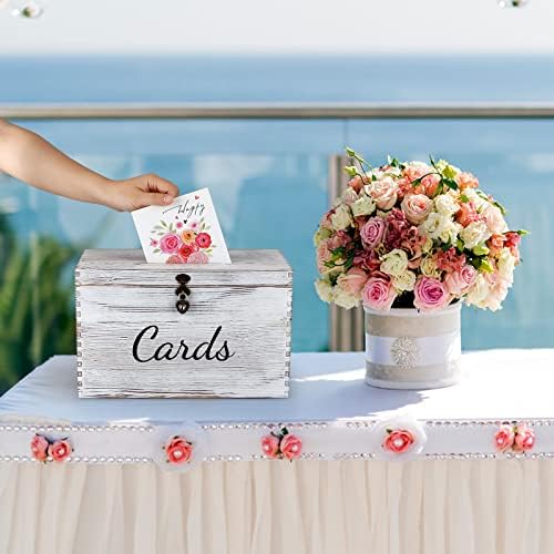 MDLUU Wood Wedding Card Box, Rustic Wedding Money Case with Lock, Envelope Holder Card Receiving Box for Reception, Birthday Party (White) - Image 6