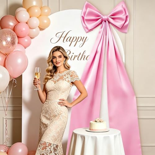 Large Pink Bow Decor, Double Layer Satin 80x20 Inches - Image 3