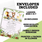 Amanda Creation Custom Baby Shower Invitations, 20 Personalized 5x7 Woodland Baby Shower Invites with White Envelopes, Customizable Forest Animal Design - Image 6
