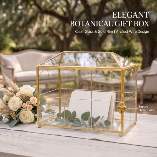 Okllen Glass Card Box with Slot, Large Gold Clear Card Box for Wedding Receptions, Decorative Storage Box with Lock for Baby Shower, Birthday Party, Bridal Shower - Image 6