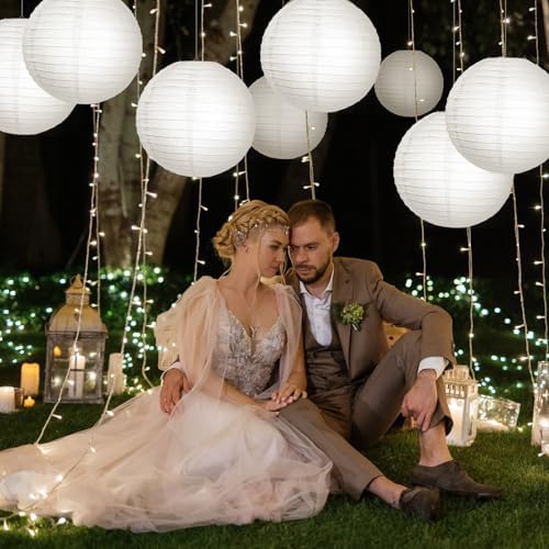 Treela 30pack White Chinese Paper Lanterns for Wedding Party Decor, 12" - Image 6