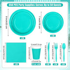Kochorie 350 Pieces Teal Blue Dinnerware Set, 7 & 9 inch Dessert Paper Plates Cups Napkins Plastic Cutlery Disposable Party Supplies for Birthday Baby Shower Wedding, Serve 50 Guests - Image 2
