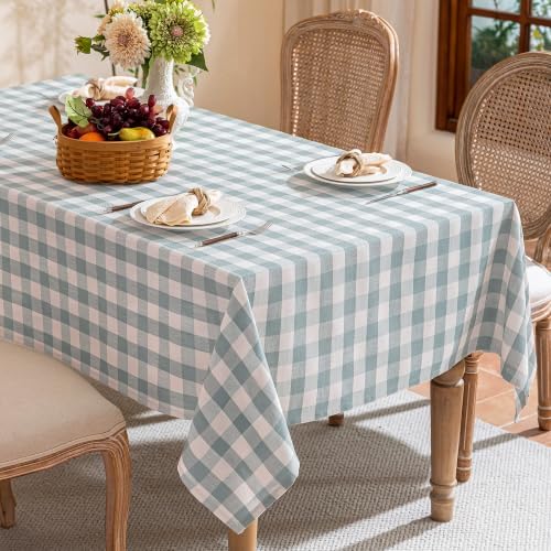 Gingham Tablecloth Rectangle Table, Cotton Linen Fabric Picnic Checkered Table Cloth Farmhouse Washable Wrinkle Free Buffalo Plaid Table Cover for Outdoor Birthday Party, Blue, 60x120 - Image 2
