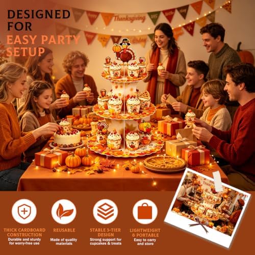 3 Tier Thanksgiving Cupcake Stand for 24 Cupcakes,Cardboard Cupcake Stands - Image 6