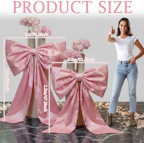 Dingion 2 Pcs Giant Pink Bow 47 59 Inch Wedding Party Wall Backdrop - Image 2
