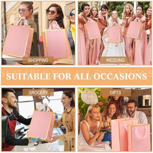 PerKoop 40 Pack Thank You Gift Bags with Handles 4 Sizes Kraft Gift Bags Recyclable Dessert Shopping Sacks for Mother's Day Wedding Graduation Bridesmaid Baby Shower Birthday Housewarming(Pink) - Image 4