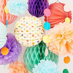 PapaKit Premium Paper Decoration Set - Pom Pom, Honeycomb and Accordion Lantern (Festive Colors) Birthday Party Baby Shower Bride to Be Engagement Wedding Events - Image 2