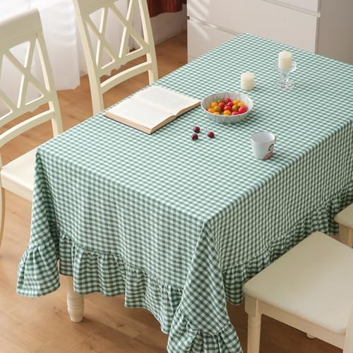 Green White Gingham Ruffled Table Cloth Rectangular 102"x60" - Image 3