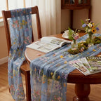 Blue Floral Table Runner 10ft Embroidery Wildflower, 10 Pcs - Image 5