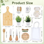 38Pcs Baby Shower Prizes for Game Winners Bamboo Cheese Board Fork Butter Spreaders Coasters Towel Artificial Potted Plant Gift Bag for Baby Shower Bridal Shower Favors (4 Sets, Bamboo Square Shaped) - Image 3
