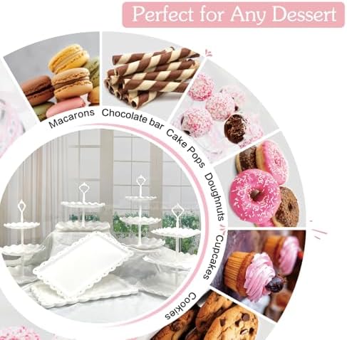 15 PCS Dessert Table Display Set White Cupcake Stand,3 Tiered Tray Stand Cup Cake Tower Holder, Cake Stand Serving Trays Dessert Display Stands for Tea Party Wedding Baby Shower-White - Image 4