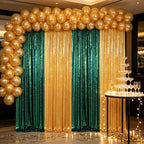 ShinyBeauty Gold Sequin Backdrop Curtain 4 Panels Iridescent Green by ShinyBeauty