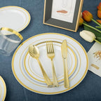 N9R 600PCS White and Gold Plastic Plates, Disposable Dinnerware Set - Image 5