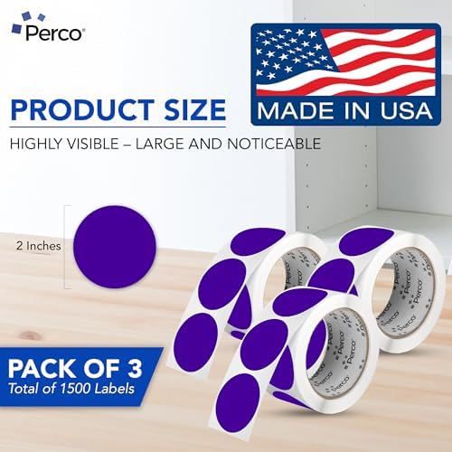 Perco Purple Perforated Round Circle Dot Sticker 2-Inch Labels — 3 Rolls, 1,500 Stickers - Creative Branding, Category Labels & Themed Packaging - Made in USA - Image 2