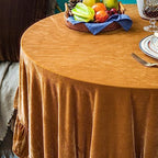 GLORY SEASON Velvet Tablecloth Luxurious Solid Round Table Cloth,Oblong Retro Farmhouse Ruffle Tablecloths Washable Table Cover for Party Wedding Baby Shower Kitchen Dinning Tabletop Decoration - Image 3