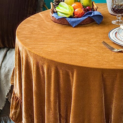 GLORY SEASON Velvet Tablecloth Luxurious Solid Round Table Cloth,Oblong Retro Farmhouse Ruffle Tablecloths Washable Table Cover for Party Wedding Baby Shower Kitchen Dinning Tabletop Decoration - Image 3