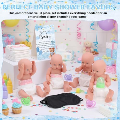 RoundFunny 33 Pcs Baby Shower Diaper Changing Game Supplies, Cute Bear - Image 4
