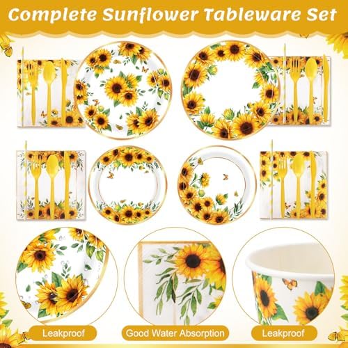 450 Pcs Tableware Set, Serve 50, Yellow, Sunflower Birthday - Image 3
