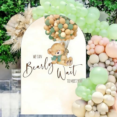 Teddy Bear Arch Backdrop 4x7ft We Can Bearly Wait to Meet You Arched Wall Covers Stretchy Background for Party Decorations Brown Baby Shower Decor Props NO-75 - Image 4