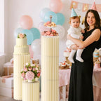 Urban Deco Cylinder Stands for Party, 8PCS Cake Pedestal Stands for Parties, Foldable Cardboard Pillars with Acrylic Disc, Cilindros para Fiestas Redondos Blancos for Birthday Wedding Decor, White - Image 2