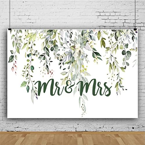 Leowefowa 10x6.5ft Greenery Mr & Mrs Backdrop Wedding Bride to Be Engagement Bridal Shower Background Decorations Bride and Groom Engaged Ceremony Anniversary Banner Supplies Photo Booth Props by Leowefowa