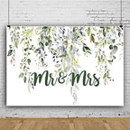 Leowefowa 8x6ft Greenery Mr & Mrs Backdrop Wedding Bride to Be Engagement Bridal Shower Background Decorations Bride and Groom Engaged Ceremony Anniversary Banner Supplies Photo Booth Props by Leowefowa