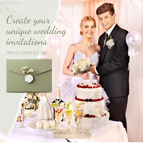 100 Set Wedding Invitation Kits Trifold Pockets,Green,White - Image 6