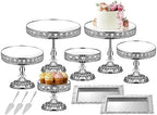 12-Piece Silver Cake Stand Set, Vintage Cake Stand with Crystal Edge and Cupcake Display Tray, Dessert Table Display Set for Wedding, Party, Baby Shower, Anniversary Celebration by LEIFEOSH