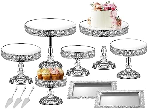 12-Piece Silver Cake Stand Set, Vintage Cake Stand with Crystal Edge and Cupcake Display Tray, Dessert Table Display Set for Wedding, Party, Baby Shower, Anniversary Celebration by LEIFEOSH
