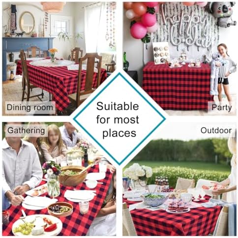 Hiasan Red and Black Plaid Tablecloth Waterproof, 2 Pack, 60 x 84 inch - Image 4