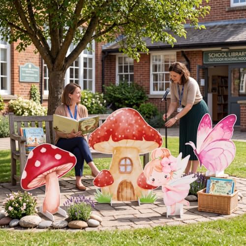 4 Pcs 23.6 Inch Large Fairy Theme Cardboard with Stand and 20 Butterfly Cutout, Prop up Mushroom Butterfly Fairy Yard Signs Decoration for Forest Wonderland Garden Fairytale Photo Prop - Image 6
