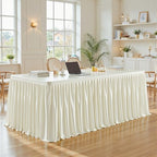 1 Pack Ivory Rectangle Table Clothes for 6 Foot Tables, Polyester Wrinkle Free Fitted Tablecloths 6ft Stretch Table Cover with Skirt for Wedding, Birthday, Parties, Trade Show, Craft Show - Image 3