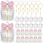 Chuangdi 12 Sets 48 Pcs Baptism Favors for Guests Crystal Candy Bowl Gifts with 12 Pcs Cross Rosary for Baptism Decorations Wedding Baby Shower Party Supplies First Communion (Pink) by Chuangdi