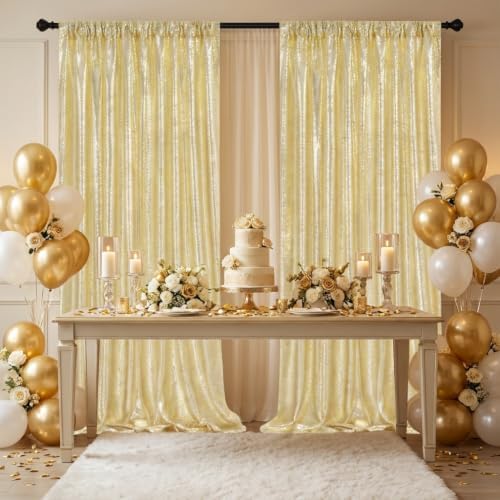 Backdrop Curtain Drapes for Wedding Parties, Light Gold Sequin Curtains - Image 3
